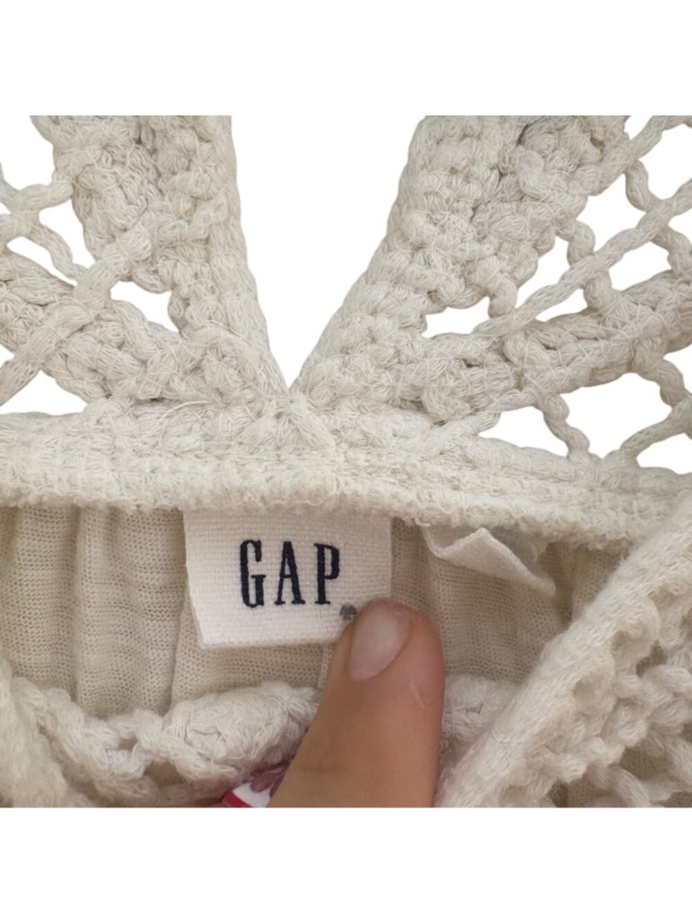 GAP Women's XL White Crochet Lace Yoke Peasant Boho Blouse Long Sleeve Cotton - Picture 6 of 9
